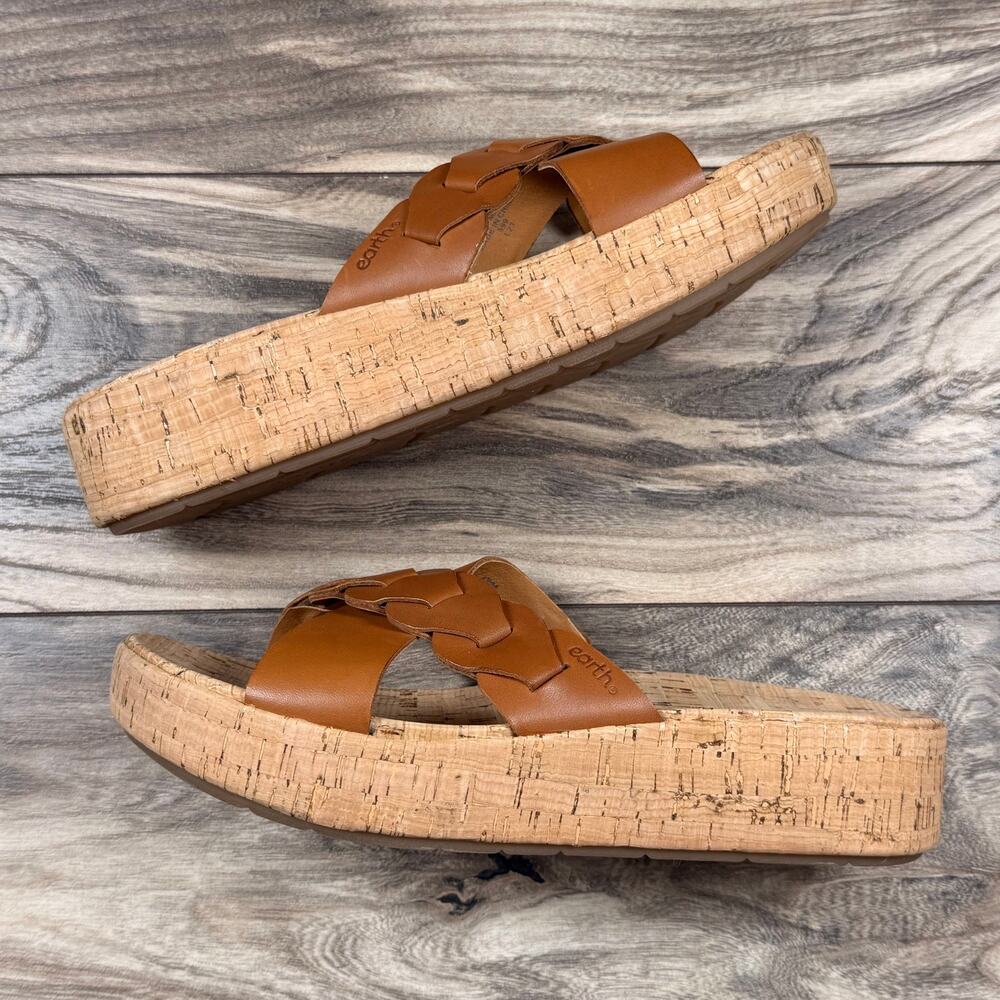 NIB Earth Scotti 8.5M Wedge Platform Comfort Leather Slide Sandals Dark Natural - Picture 5 of 12
